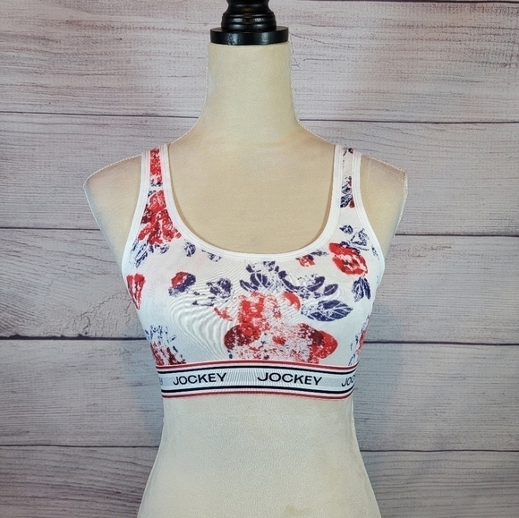 𝅺Jockey Floral Bralette No Padding Red White Blue Size Small - Picture 1 of 7